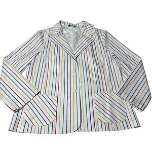 Vintage Christel‎ White Rainbow Pinstripe Blazer Size 16 Light Cotton Blend
